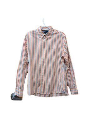 Tommy Hilfiger Shirt Men's M Vtg Multicolored Long Sleeved Polo Striped Retro